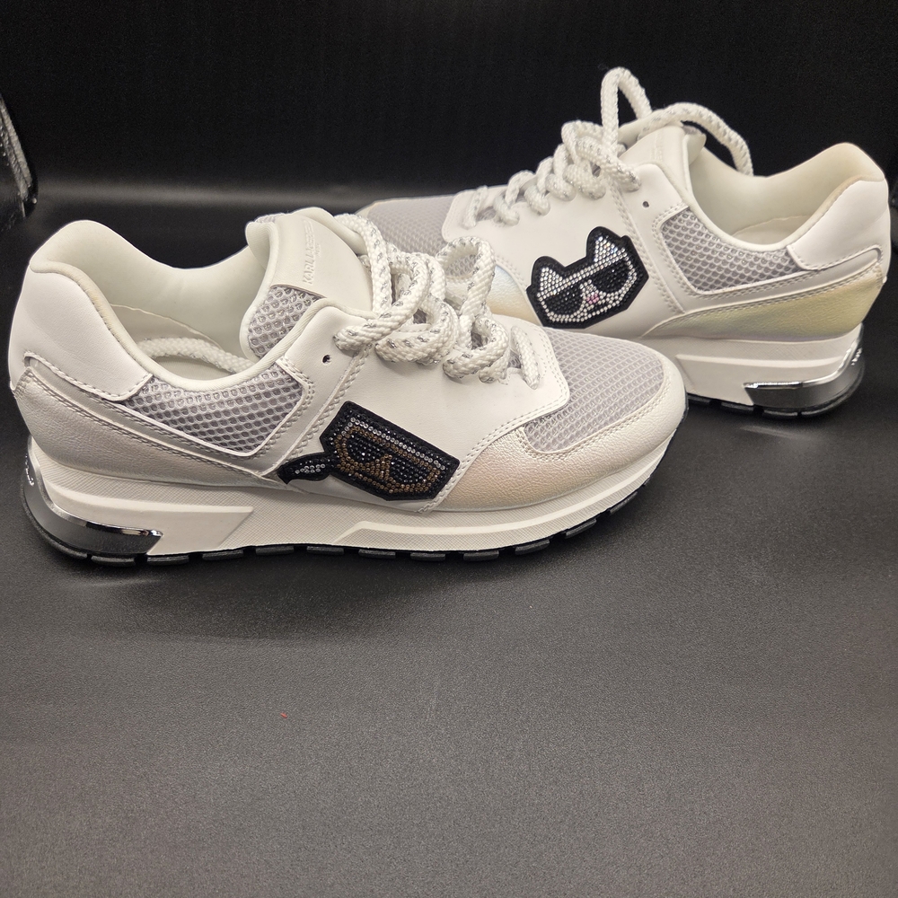 Karl Lagerfeld Mayu White Iridescent Sneakers Sz